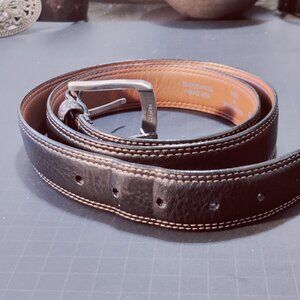 Brighten Leather Belt, Black with Tan Double Stitch around Edges. Sz 40